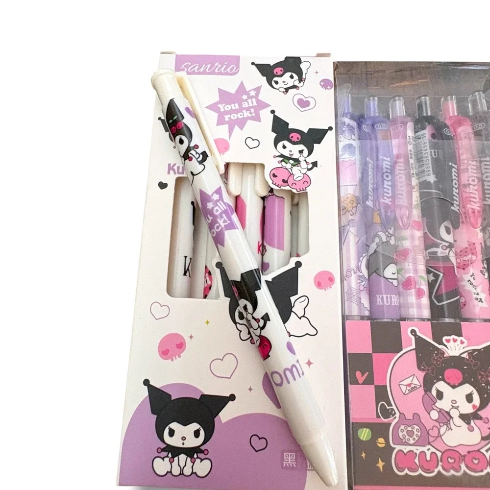 Sanrio Kuromi Retractable Gel Pen Set 12pc 0.5mm Black Ink Purple Pink CC-172303